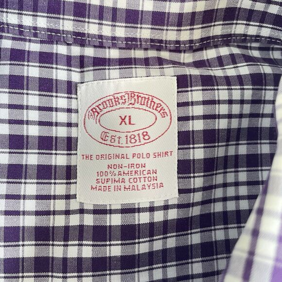 Brooks Brothers Non Iron Button Up Shirt Mens Supima Cotton Purple Size XL - Picture 7 of 11